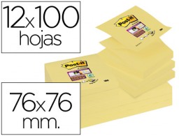 12 blocs de 100 z-notas adhesivas quita y pon Post-it Super Sticky zig-zag 76x76mm. amarillo